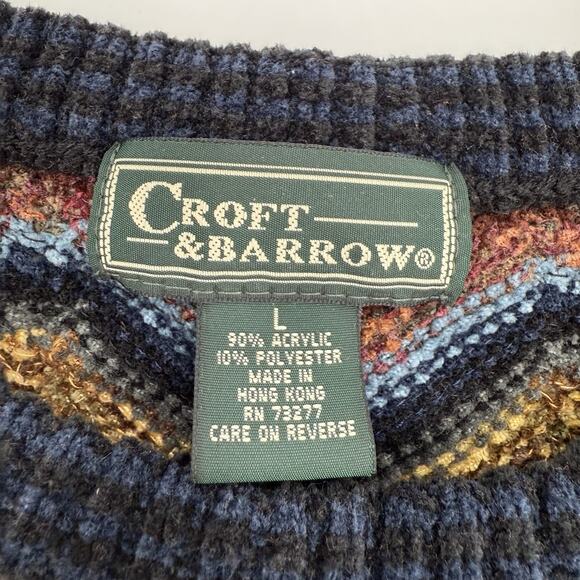 Croft & Barrow VTG 80s LARGE Chevron Striped Chenille Crewneck Sweater Cosby Mod - Picture 3 of 6